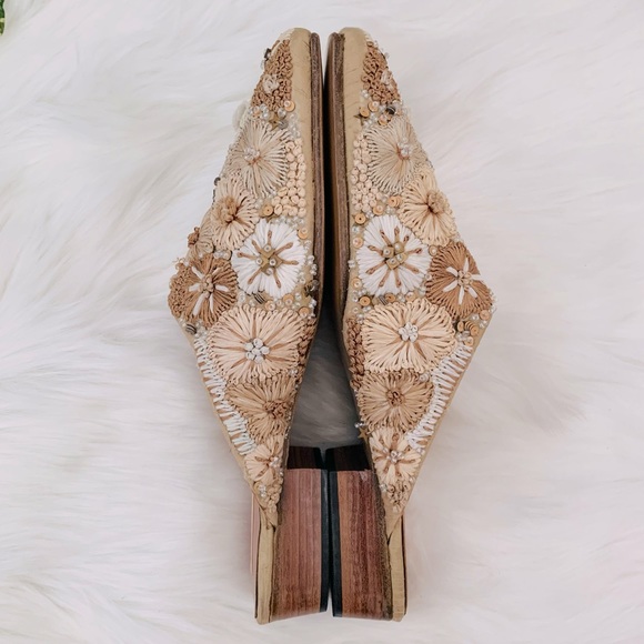 BCBGMaxAzria Ivory Tan Sequin Beaded Mules - Picture 4 of 10